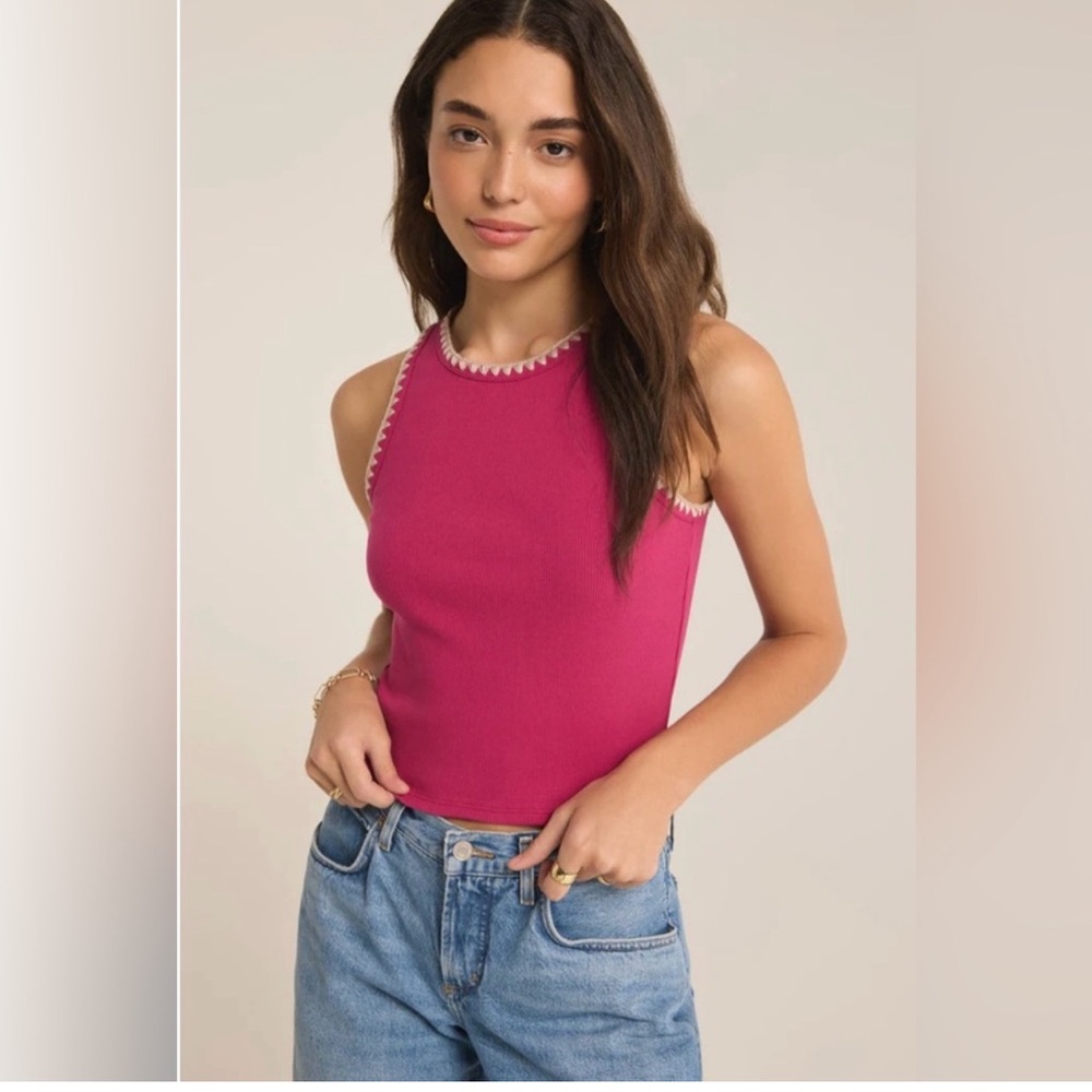 Z Supply Embroidered Magenta/ Pink Tank